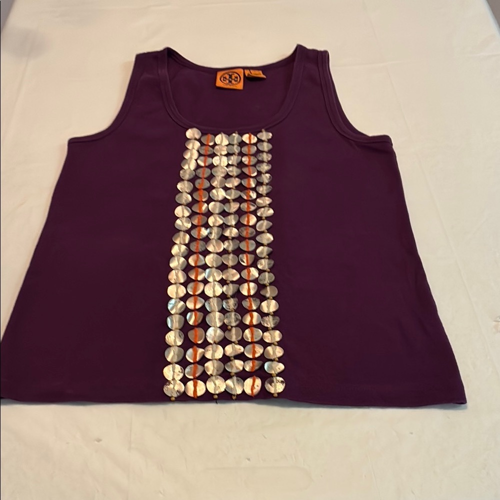 Tory Burch Purple Tank Top with Sequin Detail